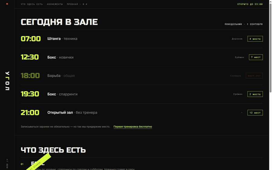 Концепт сайта зала единоборств «Угол»